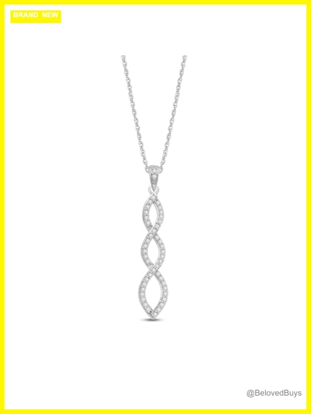 10K White Gold Infinity Twist Pendant Necklace 1/4 CTTW Natural Diamond Rope